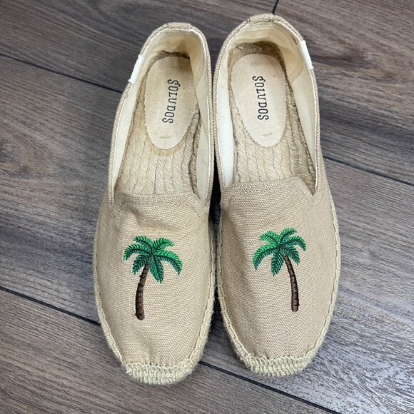 Soludos‎ Palm Tree Embroidered Espadrilles Womens Size 7 Round Toe Beige Linen - Picture 4 of 9